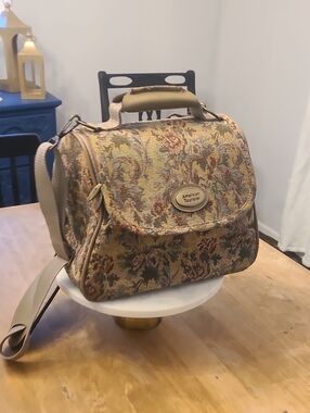 Vintage American Tourister Floral Tapestry Hard-Sided Train Case with Mirror